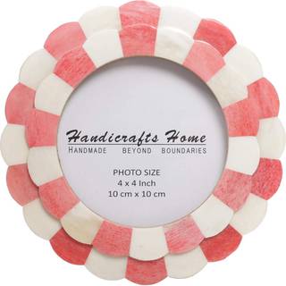 Handicrafts Home Photo Picture Frame - 4 """" X 4 """" Round Handmade Gift Photo Frames - Red & White