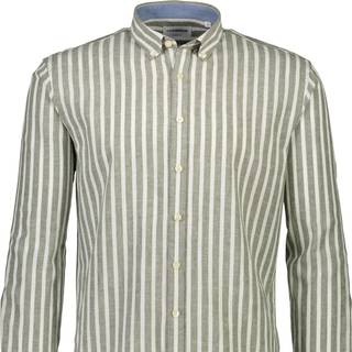 Striped Cotton/Linen Relaxed Skjorte, Khaki, S