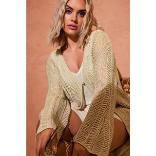 Yours Curve Yours Curve Natural Midi Pointelle Cardigan