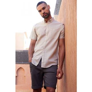 Threadbare Threadbare Stone Linen Blend Short Sleeve Shirt