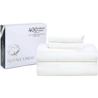 ROYALE LINENS 400 tr?dantal 100% amerikansk dyrket bomuld 4 stykke satin komplet lagner s?t - 1 fitted sheet 1 fladt lagen 2 pudebetr?k - Hvidt k