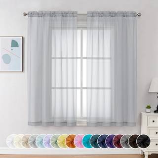 Chyhomenyc lysegrå rene gardiner 63 tommer længde 2 paneler Lysfiltrering Airy Rod Pocket Window Curtain Treatment Drapes til soveværelse, der bo