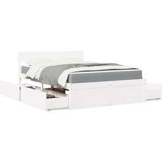 seng med skuffer og madras 140x190 cm massivt fyrretræ hvid