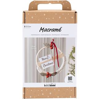 DIY Kit Macramé, Julekrans, mos grøn, julerød, råhvid, 1 pk.