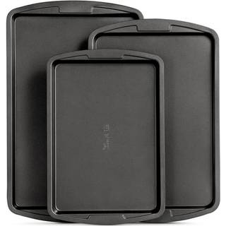Bakken Swiss Cookie Sheet 3 Piece Set - Non -Stick Stackable Baking Pans Grey Deluxe Ceramic Coating - Diskmaskin Safe - För hembakning
