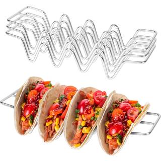 Jibolat taco indehavere s?t med 3 rustfrit st?l taco shell Holder Stand taco bakkeplader til taco bar gaver tilbeh?r har 4 tacos hver ovn sikker
