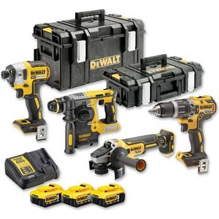 DEWALT 18v Sæt med 4 maskiner Slagskruetrækker Li-Ion, 205 Nm, brushless (DCF887N) + Vinkelsliber Li-Ion, brushless, Ø125 mm (DCG405N) + Borehammer Li-ion, brushless, 2.1 J (DCH273N) + Slagboremaskine, Li-Ion, 70Nm, brushless (DCD796NT) +3x batterier Li-Ion, 18V, 5Ah + oplader + Kuffert