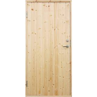 PLUS standard udhusdør, panel, inkl. karm og låsekasse, venstre ud, natur/nåletræ - 88,6 x 197,8 cm