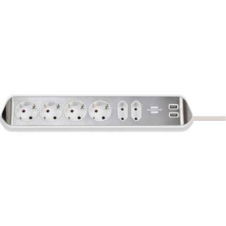 Brennenstuhl estilo hjørne forlængerledning 6-vejs m/ USB - Sølv/vit