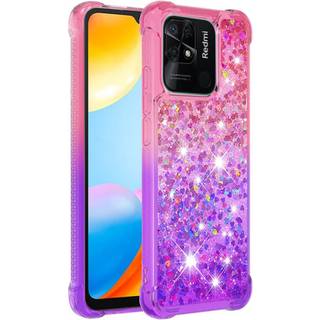SKALO Xiaomi Redmi 10C Kvicksand Glitter Hjerter TPU Cover - Pink-Lilla