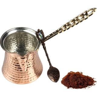 Tyrkisk kaffekande og kobberske -sæt - 9 oz tyk 2 mm antik kobber udseende - komfur top kaffemaskine cezve med kobberhåndtag og kobberske - for 3