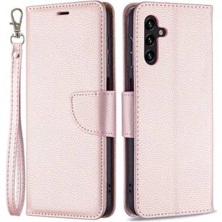 SKALO Samsung A13 5G Premium Litchi Flip Cover - Rosa guld