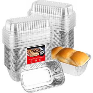 Lager dit hjem engangs aluminium mini loaf pander med låg 1 lb (50 pakke) ny & forbedret plast kuppel låg folie bagning dåser tin pander til kage