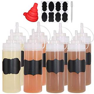 Belinlen 8 Pack 12 Oz Plastic Squeeze Squirt Condimentflasker med twist på Cap Låg - Perfekt til krydderier Olie glasurvæskesæt på 8 med ekstra 1