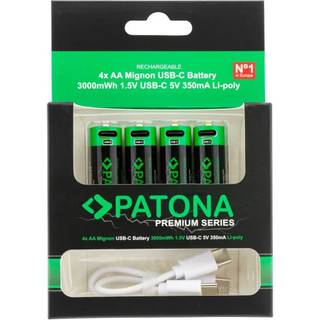 Patona Premium USB-C 4x AA Mignon rechargeable batteries Lithium 3000mWh 1.5V rechargeable with 1 to 2 USB-C charging cable