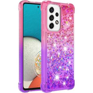 SKALO Samsung A53 5G Kvicksand Glitter Hjerter TPU Cover - Pink-Turkis