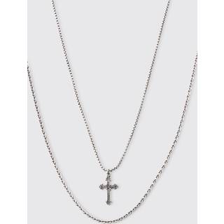 Mens 2 Pack Cross Pendant Necklace In Silver