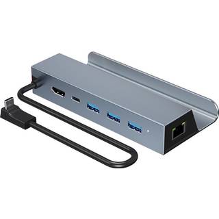 NÖRDIC USB-C 1 til 6 dockingstation til Steam Deck, HDMI 2.0 4k60Hz, RJ45, USB-A 3.0 5 Gbps, 100W USB-C PD