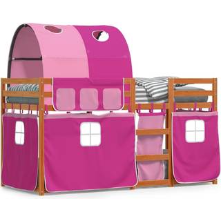 Køjeseng Med Gardiner Massivt Fyrretræ Blå - lysebrun og pink / 80 x 200 cm