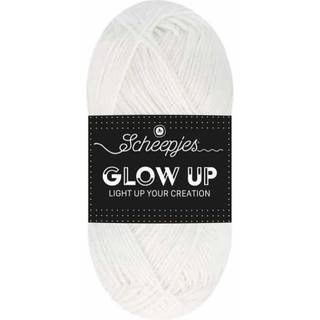 Scheepjes Glow Up 1001 Luminescent White Indhold: 100% polyester Vægt/længde: 50g = ca. 105m Anbefalede pinde: 2.75-4.00 mm Strikkefasthed: 10x10 cm = 32 m x 39 p Vask: Håndvask 30 grader.