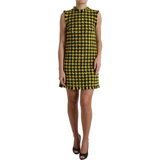 Dolce & Gabbana Gul Houndstooth Sleeveless Aline Mini Kjole