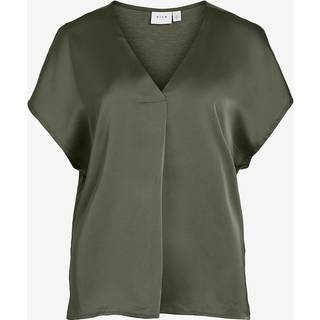 VILA Viellette V-neck S/S SATIN TOP Dusty Olive 36