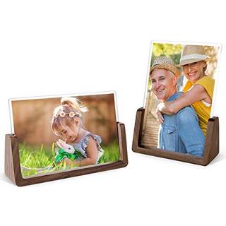 Mixoo Picture Frame 2 Pack - Rustikke tr?rammer med valn?dstr?base og high definition Break gratis akrylglasovertr?k til bordplads eller desktop