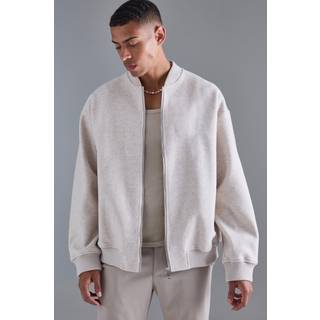 Mens Ecru Oversized Salt And Pepper Melton Bomber Jacket