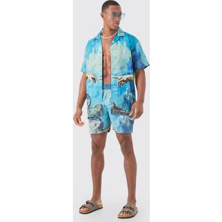 Mens Blue Oversized Renaissance Shirt & Swim Short Set