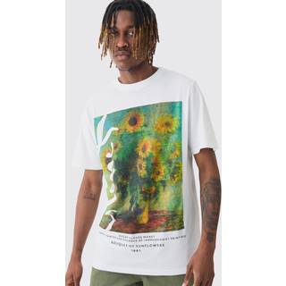 Mens Tall Monet Sunflower Printed Licensed T-shirt In White