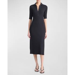Vince Ribbed-knit cotton-blend polo dress - blue - S