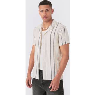 Mens Black Short Sleeve Textured Multi Stripe Pocket Shirt