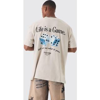 Mens Stone Oversized Extended Neck Life Is A Game Washed Slogan T-shirt