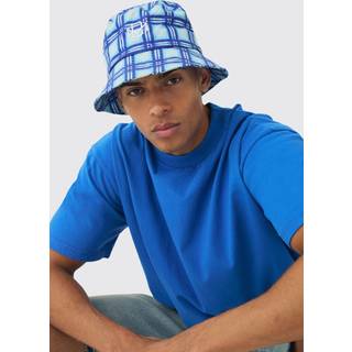 Mens BM Checked Bucket Hat In blue - Blue
