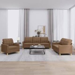 Sofasæt 3 Dele Stof - Brun / med hynder