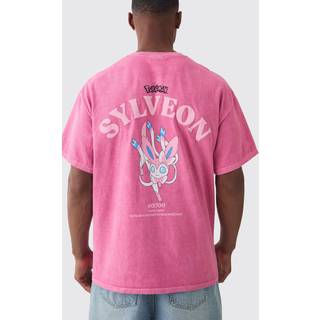 Mens Pink Oversized Pokemon Sylveon Wash License T-shirt
