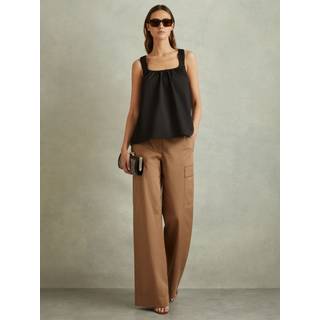 Reiss Reiss Black Corey Cotton Ruched Strap Top