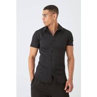 Mens Black Short Sleeve Triangle Geo Muscle Fit Shirt