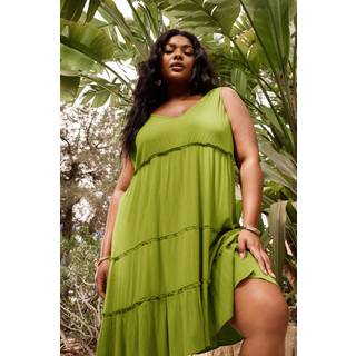 Yours Curve Yours Curve Green Limited Tiered Frill Tie Sleeve Mini Dress