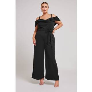 Yours Curve Yours Curve Black Cowl Cold Shoulder Jumpsuit