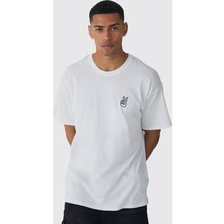 Mens White Oversized Peace Embroidered T-shirt