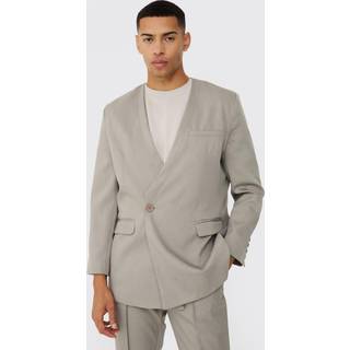 Mens Grey Collarless Straight Blazer