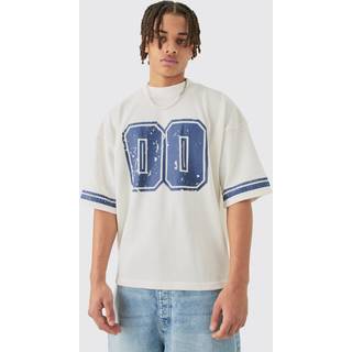 Mens Ecru Oversized Boxy Heavyweight Waffle Varsity T-shirt