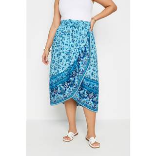 Yours Curve Yours Curve Blue LIMITED COLLECTION Curve Blue Floral Print Wrap Skirt