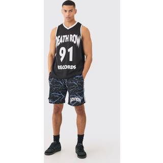 Mens Black Oversized Death Row License Mesh Vest And Short Set