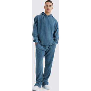 Mens Slate Oversized Washed Cord Hooded Tracksuit