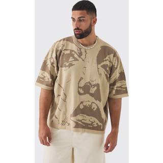 Mens Stone Plus Oversized Line Drawing Knitted T-shirt