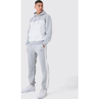Mens Grey Marl Regular Fit Man Signature Colour Block Hooded Tracksuit