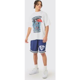 Mens Navy Oversized Superman License T-shirt And Mesh Short Set