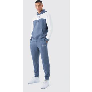 Mens Slate Blue Regular Fit Man Roman Colour Block Hooded Tracksuit